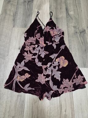 Lush Burgundy Floral Velvet Romper
